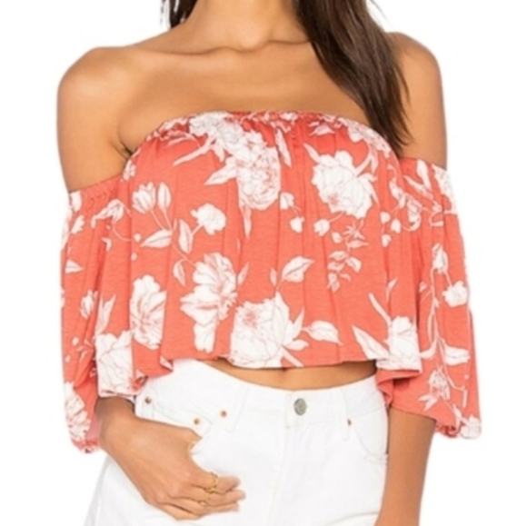 NWT Rachel Pally Esmeralda Off Shoulder Floral Crop Top Chipotle Peony Size M - Picture 1 of 13